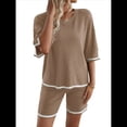 thumbnail image 2 of Conjuntos de Dos Piezas para Mujer: Jersey de Corta, Pantalones Anchos y Conjuntos de Viaje de Verano Caqui XL, 2 of 10