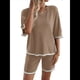 thumbnail image 2 of Conjuntos de Dos Piezas para Mujer: Jersey de Corta, Pantalones Anchos y Conjuntos de Viaje de Verano Caqui M, 2 of 10