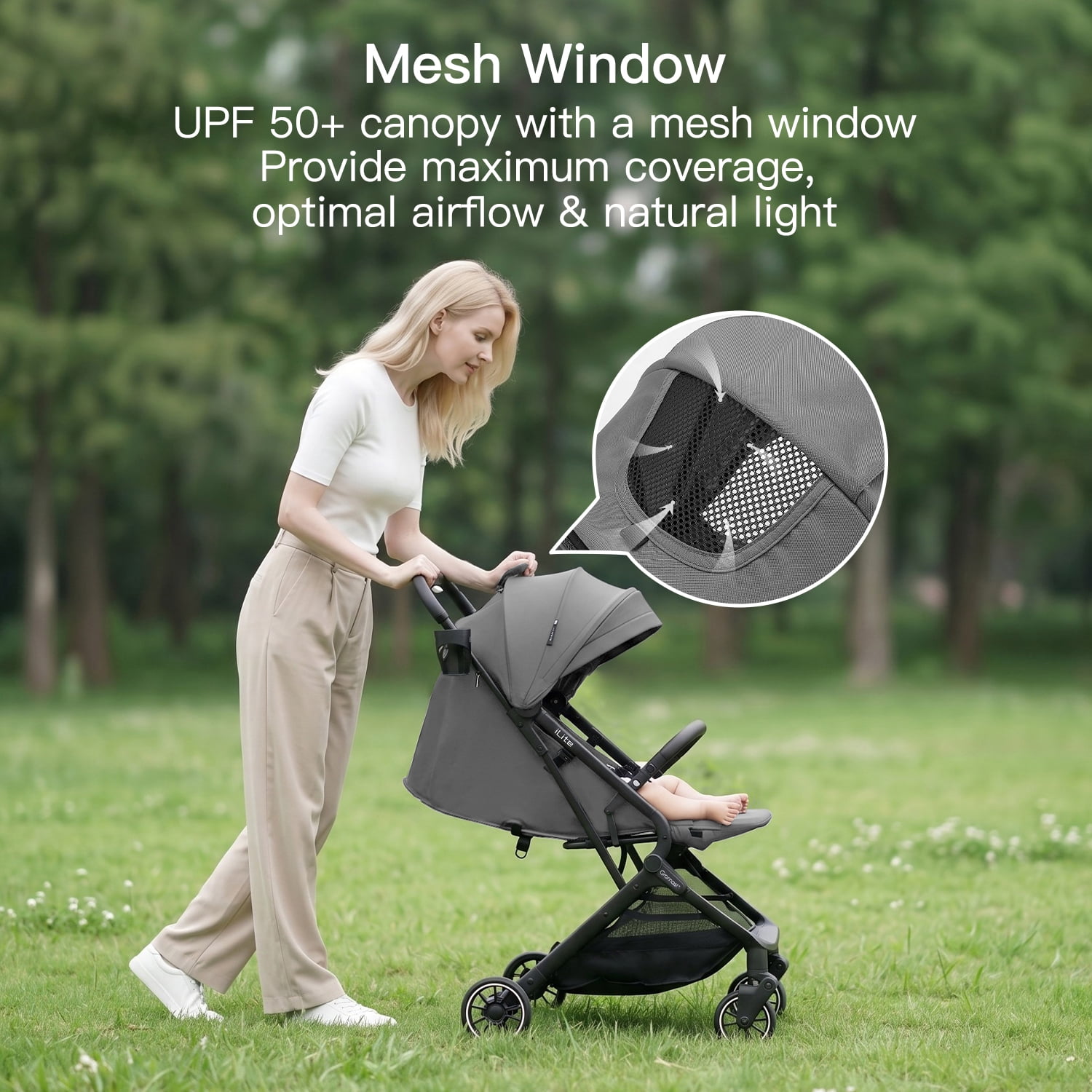 Gromast Compact Fold Baby Stroller, Lightweight Travel Toddler Stroller with One-Click Fold, Extendable UPF50+ Canopy, Cup Holder, UV Protected and Waterproof, One-Hand Folding - Gray
