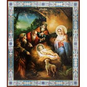 Nativity Gold Foil Icon on Wood 5 1/2"x4 1/2"