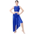 thumbnail image 5 of IBTOM CASTLE Women Lyrical Dance Dress Sequin Lace Floral Crop Top Asymmetrical Flowy Mesh Tulle Skirt 2PCS Outfits L Royal Blue, 5 of 8