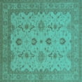 thumbnail image 1 of Ahgly Company Machine Washable Indoor Square Oriental Turquoise Blue Traditional Area Rugs, 5' Square, 1 of 4