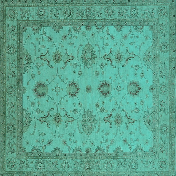 Ahgly Company Indoor Square Oriental Turquoise Blue Traditional Area Rugs, 7' Square