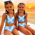 thumbnail image 5 of CCRFTGI Swimsuits for Child Girls Size 10-12 2 Piece Set Swimming Bathing Suit Beach Vacation Hawaiian Tropic Girls Bikini Summer Cute Girls Fashion Swimsuits Swimwear Light Blue 1-2 Years, 5 of 9