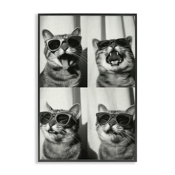 Stupell Industries Photobooth Style Cat Novelty Painting Black Framed Art Print Wall Art, 12 x 18