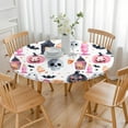 thumbnail image 3 of 44in Pumpkin Ghost Round Halloween Tablecloth with Elastic Edge, Fitted Table Cover for 36-44" Tables, Polyester Reusable Table Cloths Wipe Clean for Picnic, Dining, Outdoor Use and Party Decor, 3 of 7