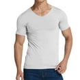thumbnail image 2 of Admvng Mens Summer Shirts Solid Color V-Neck Pullover T-Shirt Fitness and Outdoor Seamless Stretch Tight Top M-5XL, 2 of 7