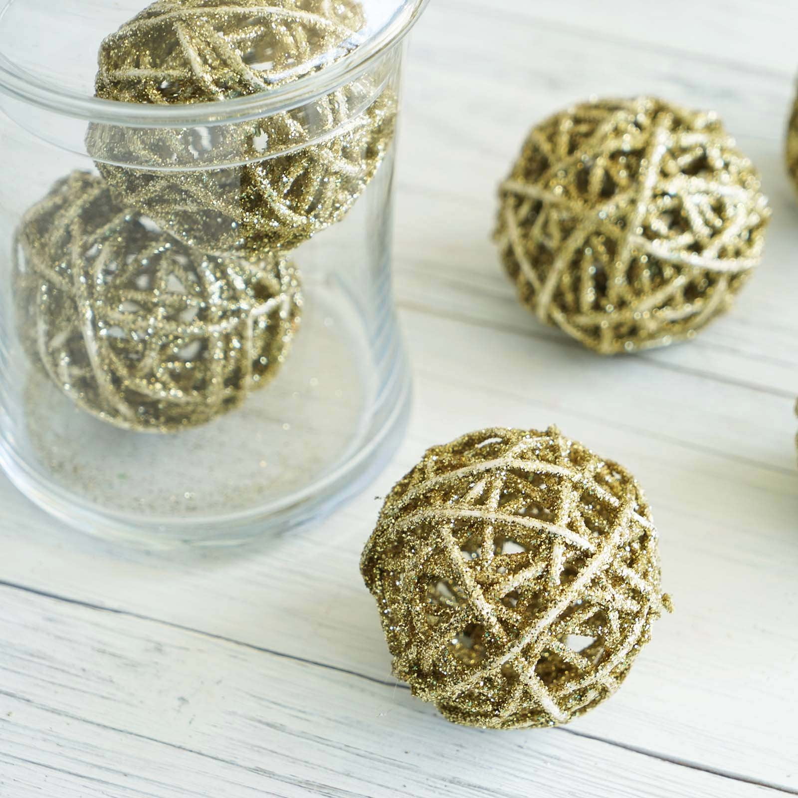 Efavormart 12 Pack 2 Handmade Natural Gold Glittered Twig Rattan Balls Wedding Decoration Birthday Party Arrangement