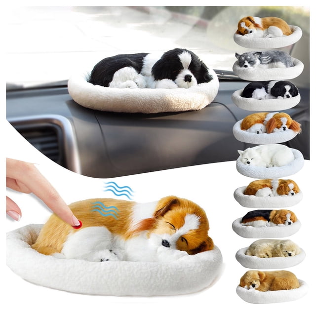 VISALY - Perro de peluche realista que respira y duerme, perro peludo con tapete, decoración creativa con animales, muñeco de peluche