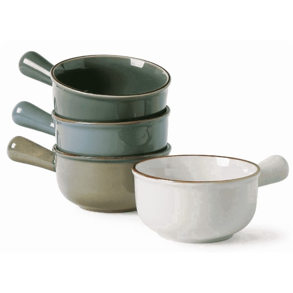ALOFMO 14 oz Ceramic Soup Bowl with Handle Set of 4 , French Onion Soup Bowls ,4 Pieces Ceramic Bowls ,Microwave Dishwasher Safe