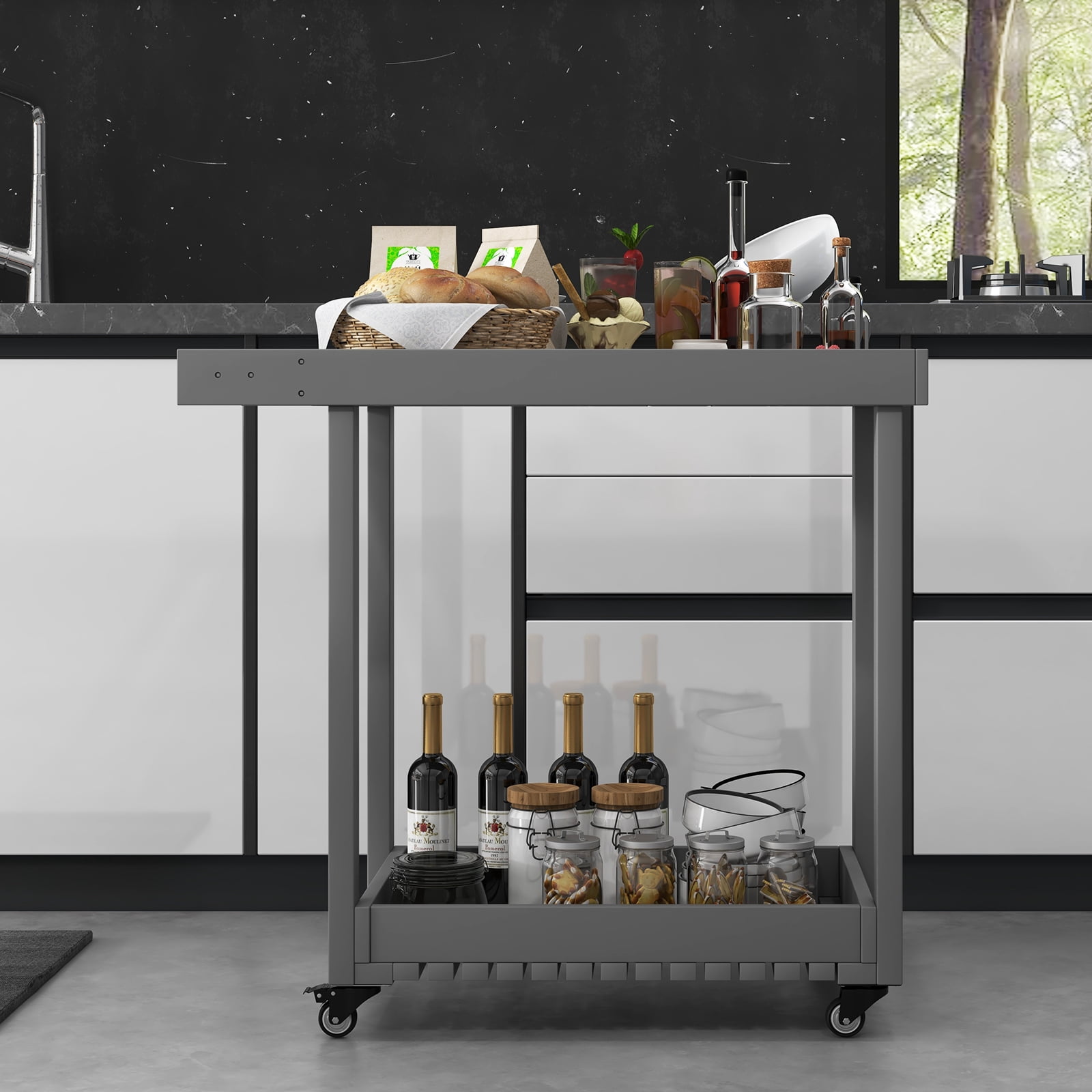 Rugerasy Service Utility Cart with Wheels,Compact and Utility Service Cart,Multipurpose Rolling 2-Tier Mobile Storage Organizer,for Home,Warehouse