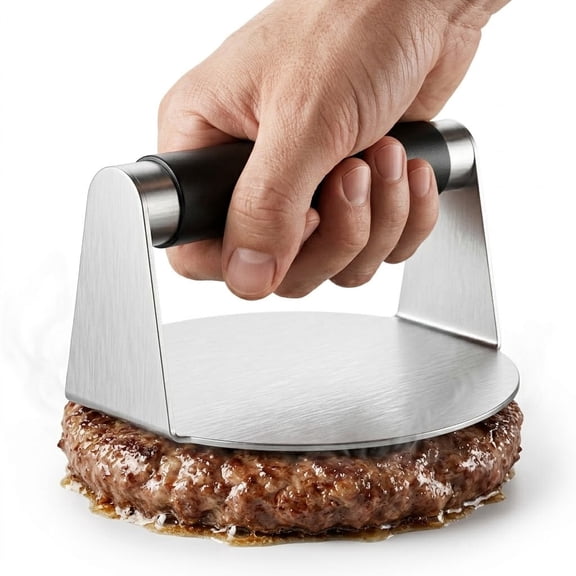 M Buder Burger Press 5.6 Inch - Stainless Steel Burger Smasher Tool, Nonstick Grill Press with Anti-Scald Handle for Griddle, Barbecue, Steak and Sandwich