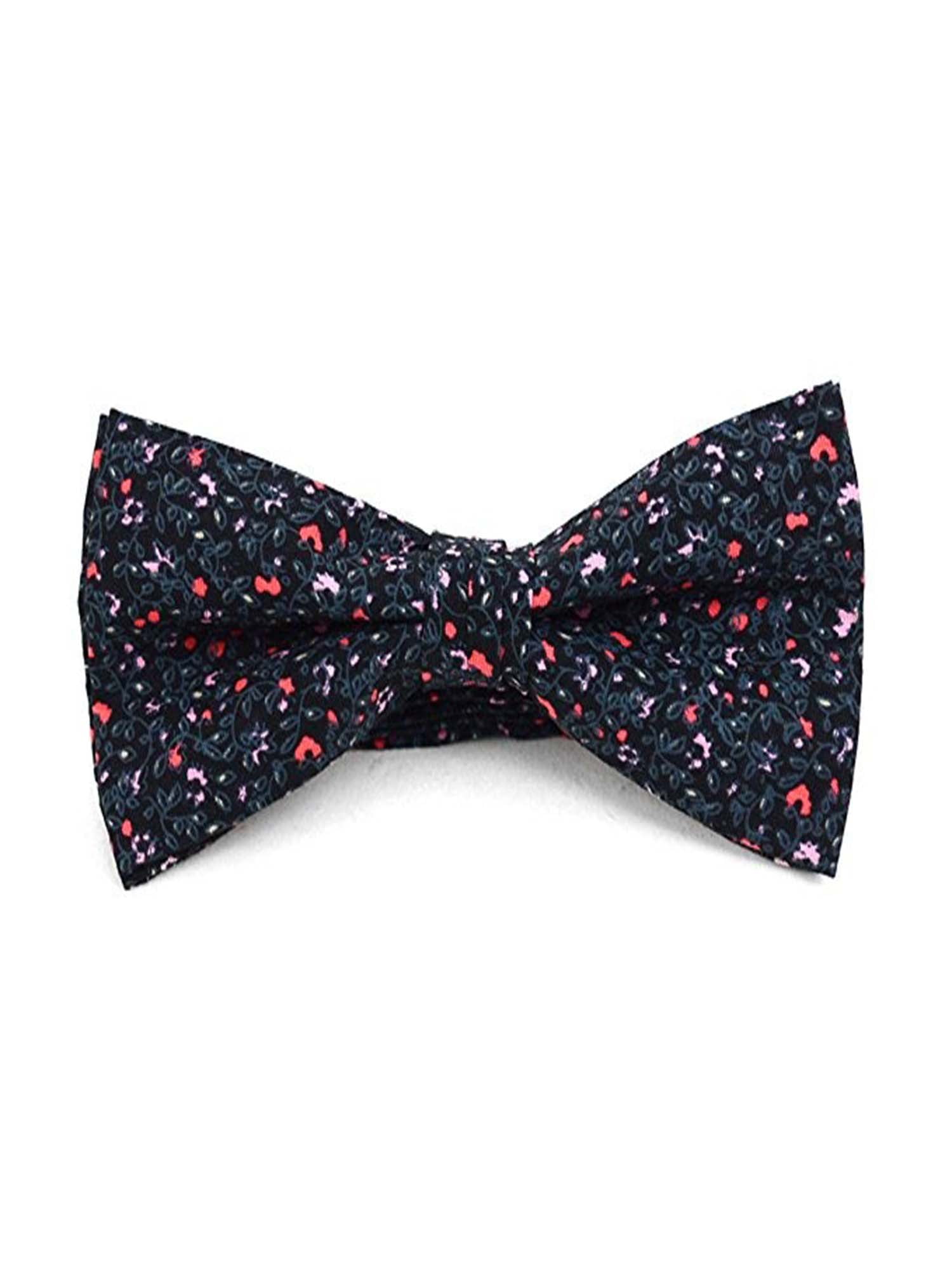 Men?s Pink Vintage Garden Black Cotton Boxed Banded Bow Tie