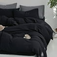thumbnail image 4 of MooMee Duvet Cover Set Full 100% Washed Cotton Twill Ultra-Soft Breathable Linen Like 3-Piece (Black, 80"x90"), 4 of 7