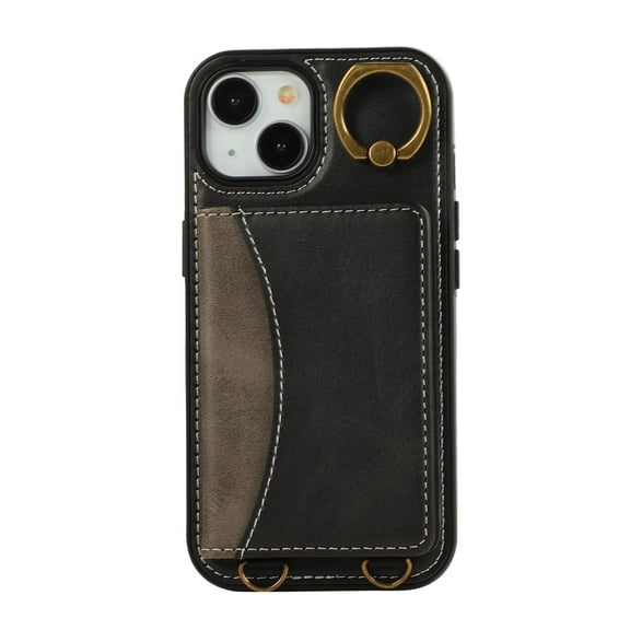 Case For IPhone 16 Pro Max/16 Pro/16 Plus/16, Wallet Finger Ring Lanyard Case Card Slot Stand Shell Magnetic Leather Cover