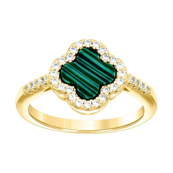 925 Sterling Silver Yellow-tone Womens Cubic Zirconia Enameled Clover Good Luck Ring S7 11.2x1.9mm Wide Size 7 Ring for