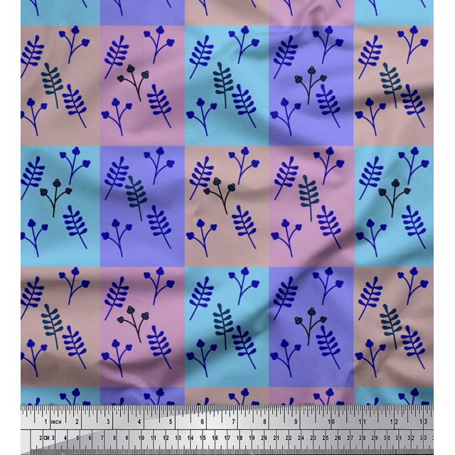 Soimoi Velvet Fabric Artistic Leaves Printed Fabric 1 Yard 58 Inch Wide
