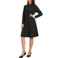 thumbnail image 4 of INSPIRE CHIC Tie Neck Dress for Women's Mock Neck Long Sleeve A-Line Midi Dresses, 4 of 6