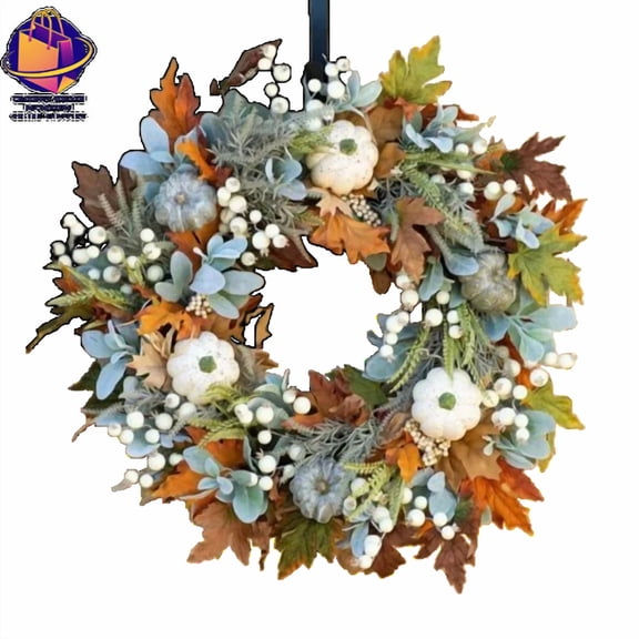 Fall Door Pumpkin Wreath Pumpkin Berry Maple Leaf Wreath Harvest Autumn Door Wreath Autumn Color Maple Leaf Halloween Decor
