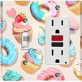 thumbnail image 1 of Metal Light Switch Plate Cover Colorful Doughnut Cupcake Ice Cream Collage Beige CAK043, 1 of 13