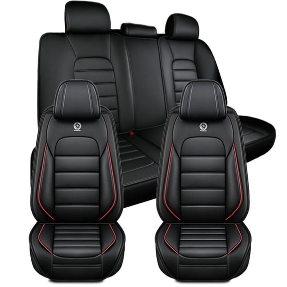 2018 Car Seat Cover for SUBARU OUTBACK , Black and Red Edges Car Seat Covers, Leather Full Set of 5 Seats With Lumbar Support Beautify Interior, Pet Car Seat Covers