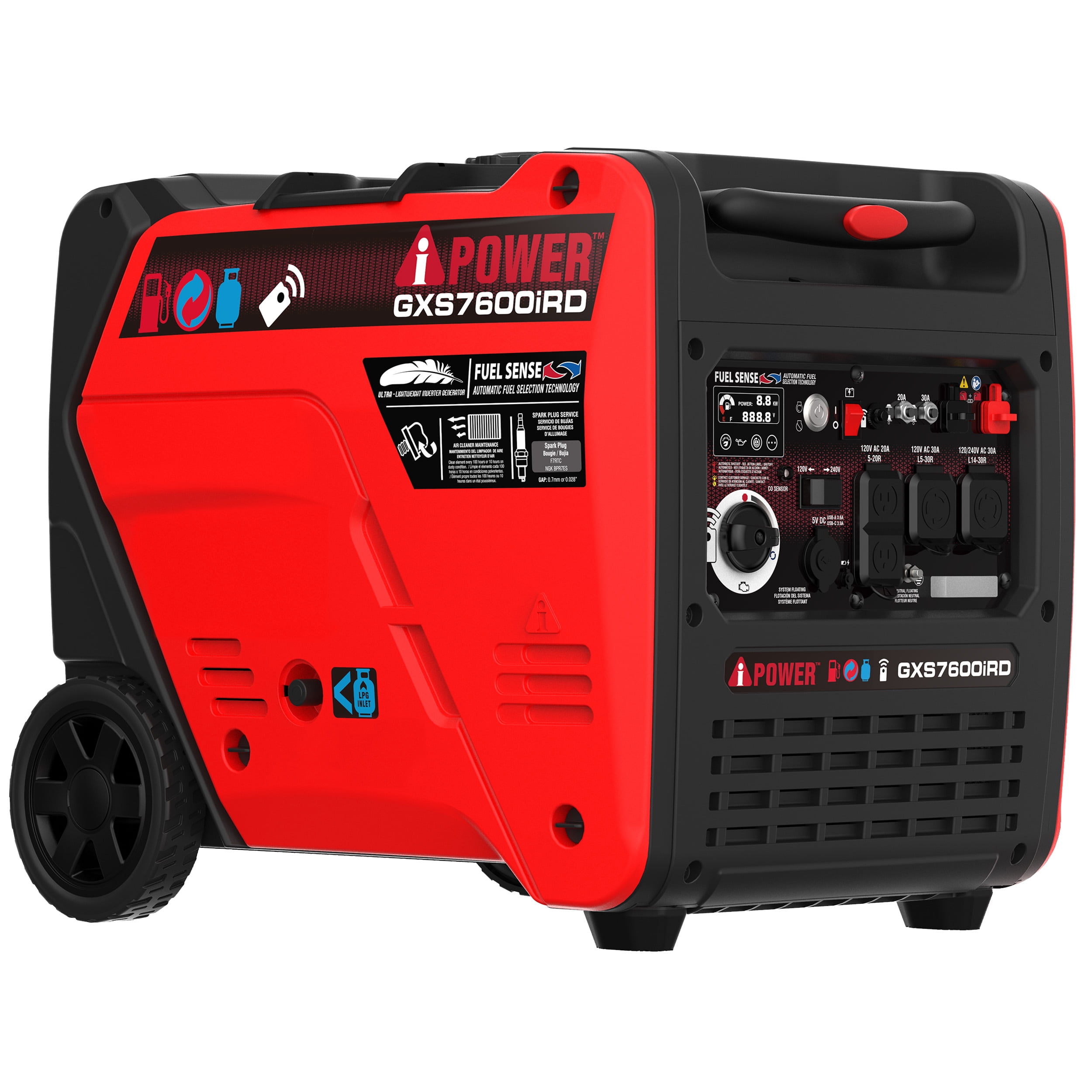 A-iPower 7600-Watt Dual Fuel Remote Electric Start Inverter Generator with 322cc OHV Engine