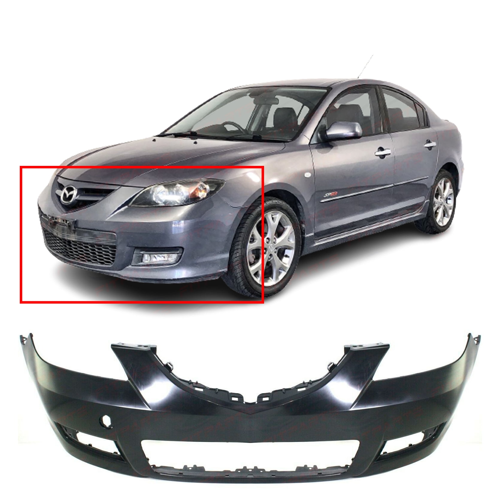 Front Bumper Cover Fascia for 2007 2008 2009 Mazda 3 Sedan 0709 i / GX / GS