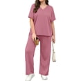 thumbnail image 6 of Fantaslook Lounge Sets for Women Casual 2 Piece Outfits Summer V Neck Short Sleeve Tops and Wide Leg Pants Pajamas Sets, 6 of 10