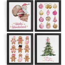 Hieng Vintage Christmas Wall Decor,Trendy Christmas Retro Posters for Room, Santa Snowman Deer Nutcracker Xmas Wall Art Prints for Living Room Kitchen Bedroom Office Set of 4 Unframed