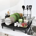 thumbnail image 1 of Extendable Dish Drying Rack - Dual Part Dish Racks with Drain Board, Adjustable Large Dish Drainer with Utensil Holder, Spatula Holder and Cutting Board Holder, X-Large 32.5-52 cm, Black, 1 of 5