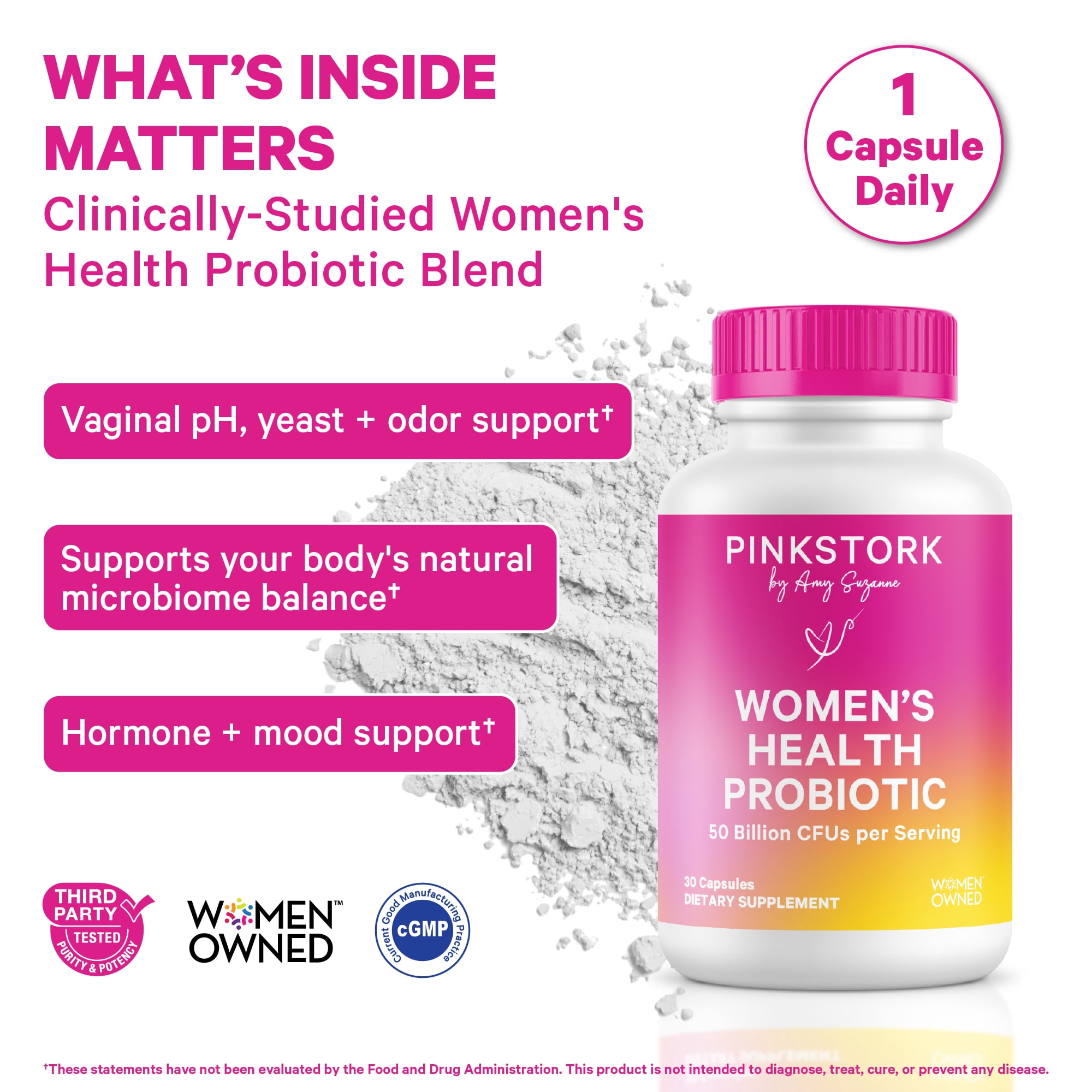 Pink Stork Probiotic Supplement for Women, Gut Health, Gluten Free, 30 Capsules