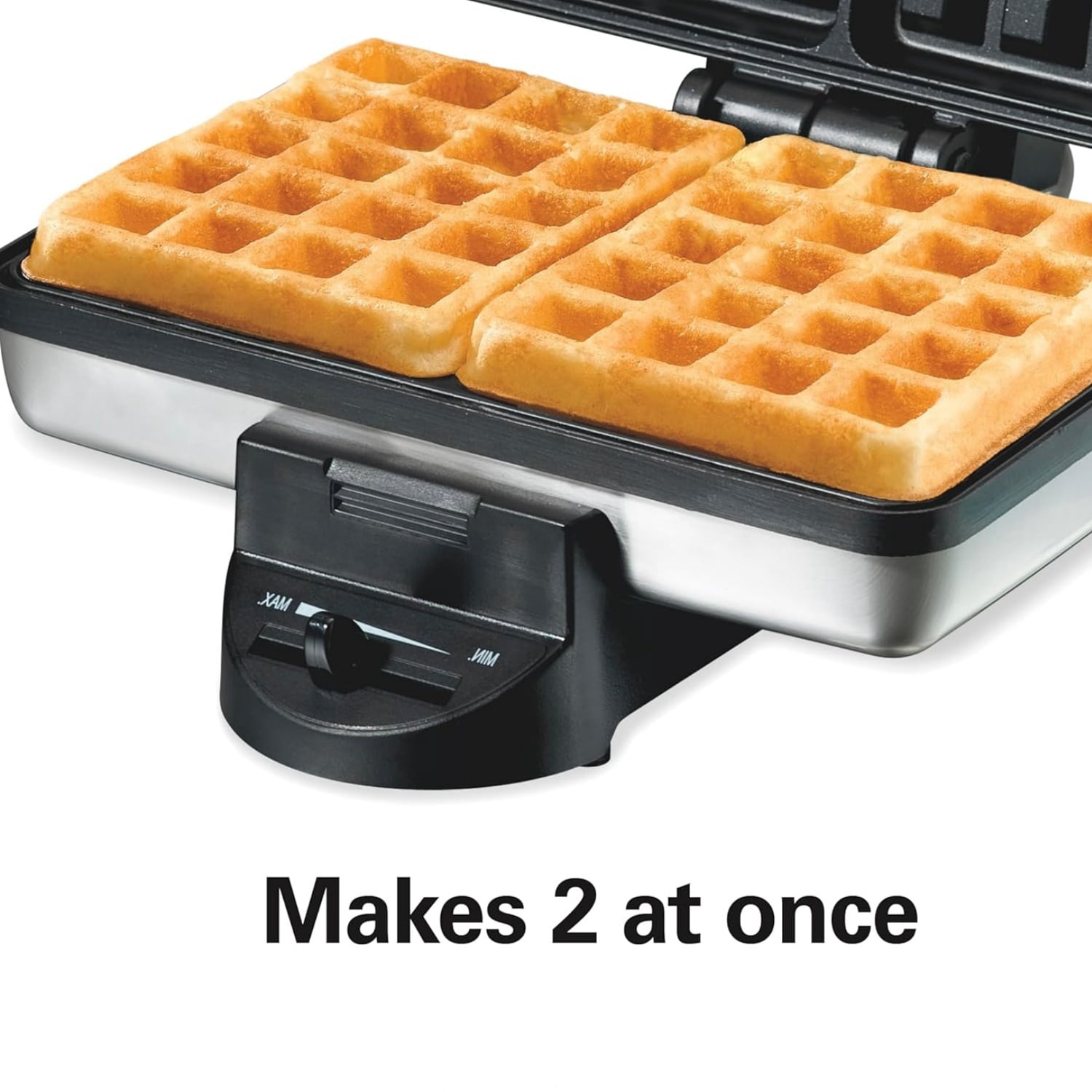 Mini Waffle Maker with Shade Control, Makes 2 at Once, Compact, Stainless Steel
