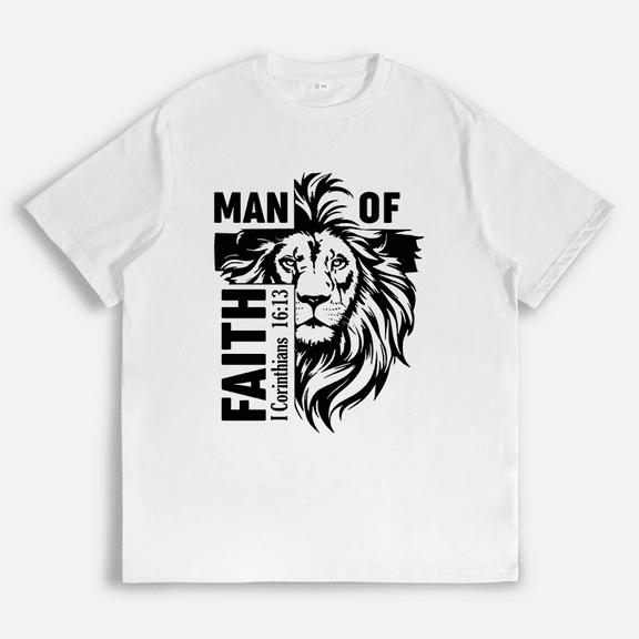 Mens Man of Faith with Lion Print Tops Faith Graphic Tees Short Sleeve Casual Pattern T-shirts White,4XL