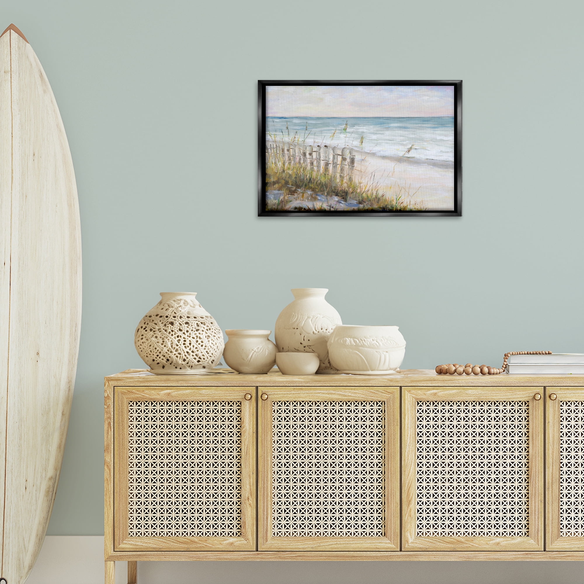 Stupell Industries Beach Tide Pools Landscape Painting Black Floater Framed Canvas Art Print Wall Art, 25 x 17