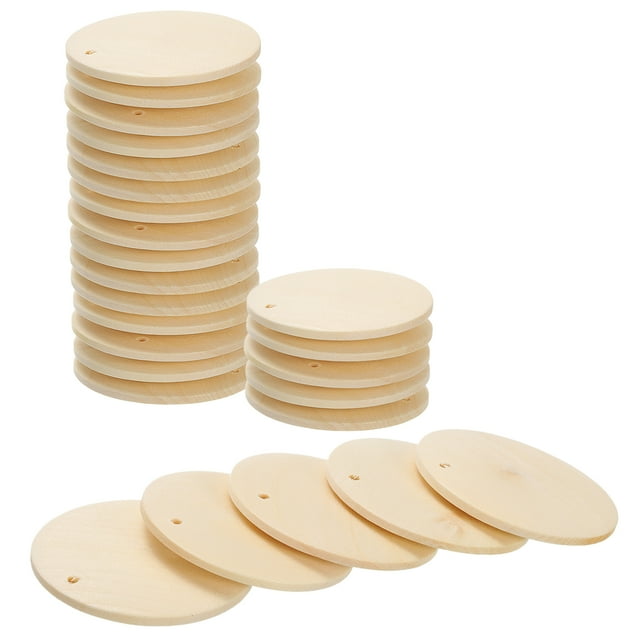 Unique Bargains Disques Ronds en Bois, Lot de 25 45mm - Cercles en Bois Non Finis avec Trous pour Accessoires de Bijoux DIY