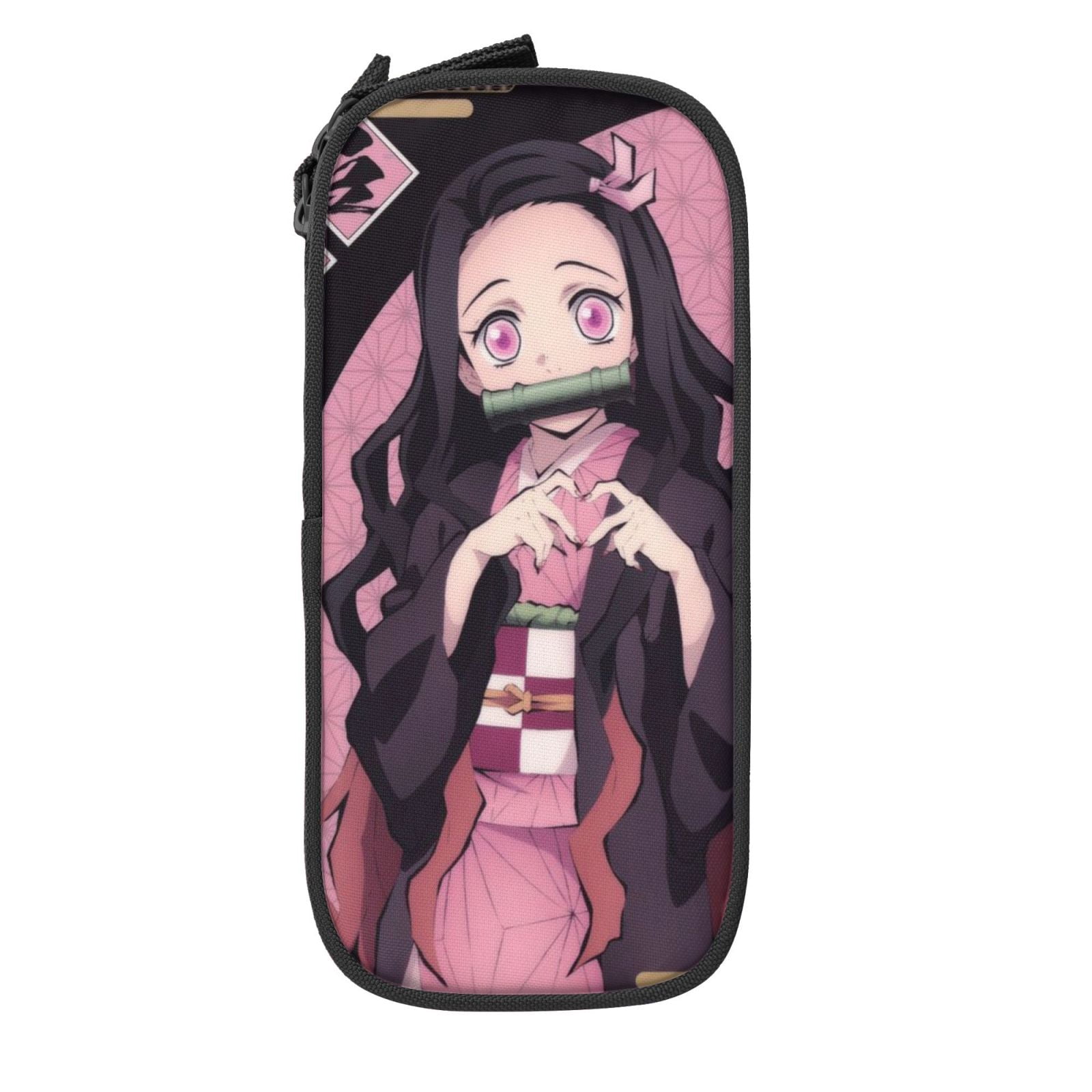 Kamado Nezuko Pencil Case Large Capacity Pencil Pouch Pen Bag Office Stationery Organizer Travel Makeup Bag Black