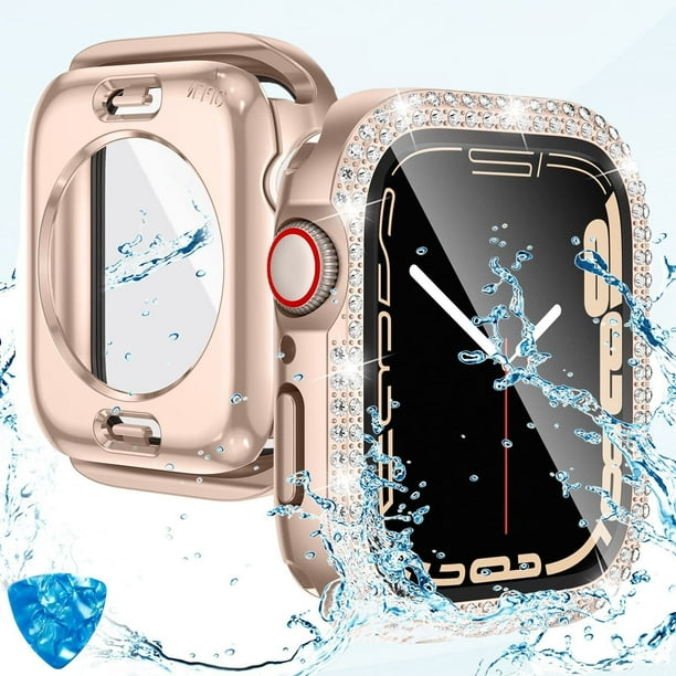 2 in 1 Waterproof Bling Case for Apple Watch 40mm Screen Protector SE 2nd Gen Series 6 5 4 Full Glitter Diamond Rhinestone Bumper Face Cover for iWatch Accessories Women 40 mm Black Walmart