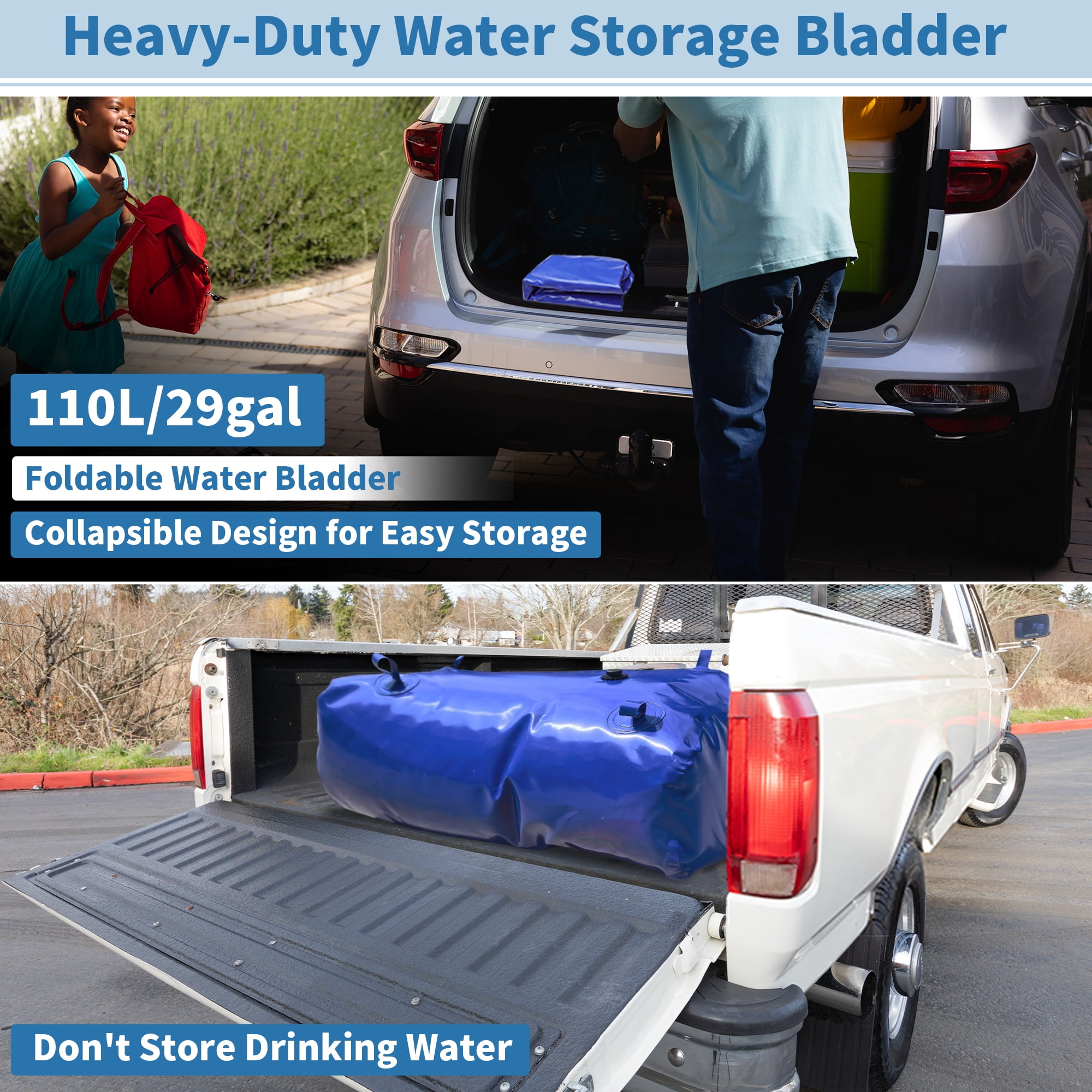Unique Bargains 110 L/29 Gal Water Storage Bladder Container Large Capacity Foldable Portable Water Tank Urgency Water Bladder Soft Water Bag RV Camping Garden Watering Field Irrigation 1000D