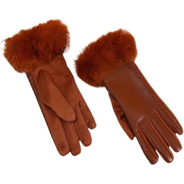 4. Guantes de invierno para mujer para clima frío, piel sintética y puño de piel sintética suave, accesorio de fiesta con forro térmico