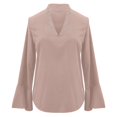 thumbnail image 4 of Holzkary Women's Long Bell Sleeve Tops Ruffle Blouse for Work Dressy Casual Work Tunic Shirts Clothes 2025 Fashion V Neck Drilling Solid Color Long Sleeve Blouses Light Weight Work Shirts Light Pink S, 4 of 5