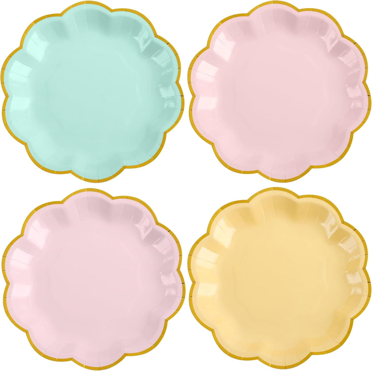 48 Pcs Pastel Scalloped Paper Plates 7 Inch Disposable Macaron Colorful Dessert Plates with Gold Edge Gradient Rainbow Party Supplies for Wedding Birthday Baby Shower Bridal Summer Decorations