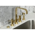 thumbnail image 4 of Kingston Brass KS8257DLBS Concord Two-Handle 4-Hole Deck Mount Bridge Kitchen Faucet with Brass Side Sprayer in Brushed Brass, 4 of 8