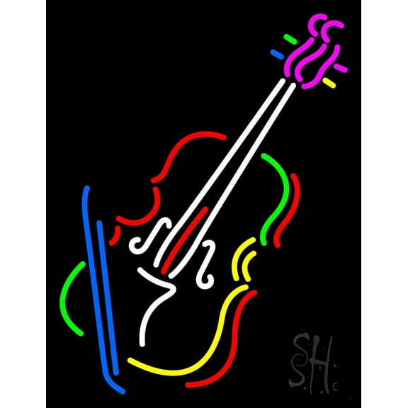 Violin With Logo LED Neon Sign 31" Tall x 24" Wide - inches Black Square Cut Acrylic Backing, with Dimmer - Premium built indoor Sign for Studio, Club, Home décor, Event, Workshop, Storefront.