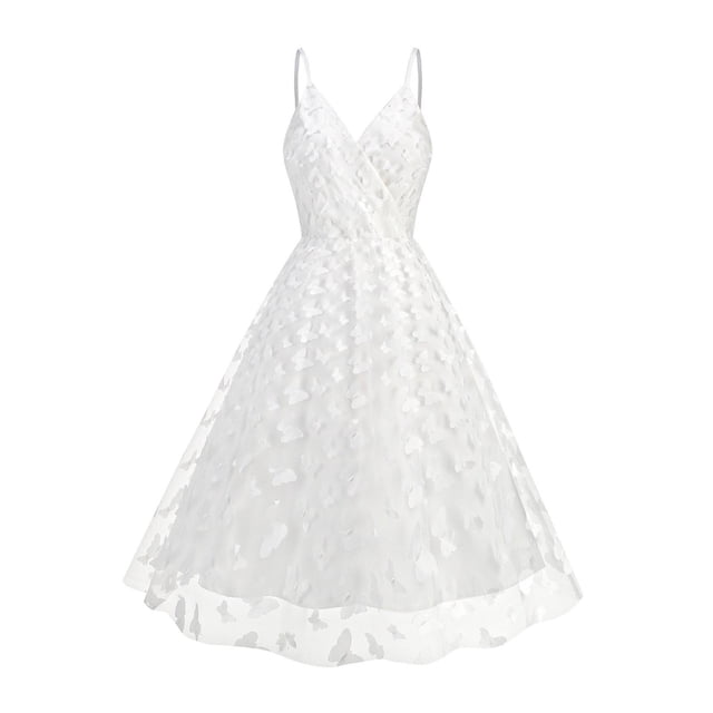 TIMIFIS Robe Maxi en Maille pour Femmes, Robe Évasée avec Motif Papillon, Mignonne, Été, Col en V, Mode Décontractée, Vacances, Sortie, Sans Manches