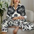 thumbnail image 6 of KLL Artistic Black White Peacocks Print Women's Long Sleeve Pajamas with Pants Sleepwear Loungewear 2 Set-Medium, 6 of 8