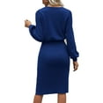 thumbnail image 3 of DYMADE Women Strip Waist Lantern Sleeve Split Wrap Hip Bodycon Dress, 3 of 4