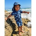 thumbnail image 5 of BemeyourBBs Toddler Baby Boy Shark One Piece Swimsuit with Sun Cap Infant Boys Bathing Suit Short Sleeve Rash Guard Shark Print Short Sleeve Zip Up Swimwear Summer Beachwear, 5 of 9