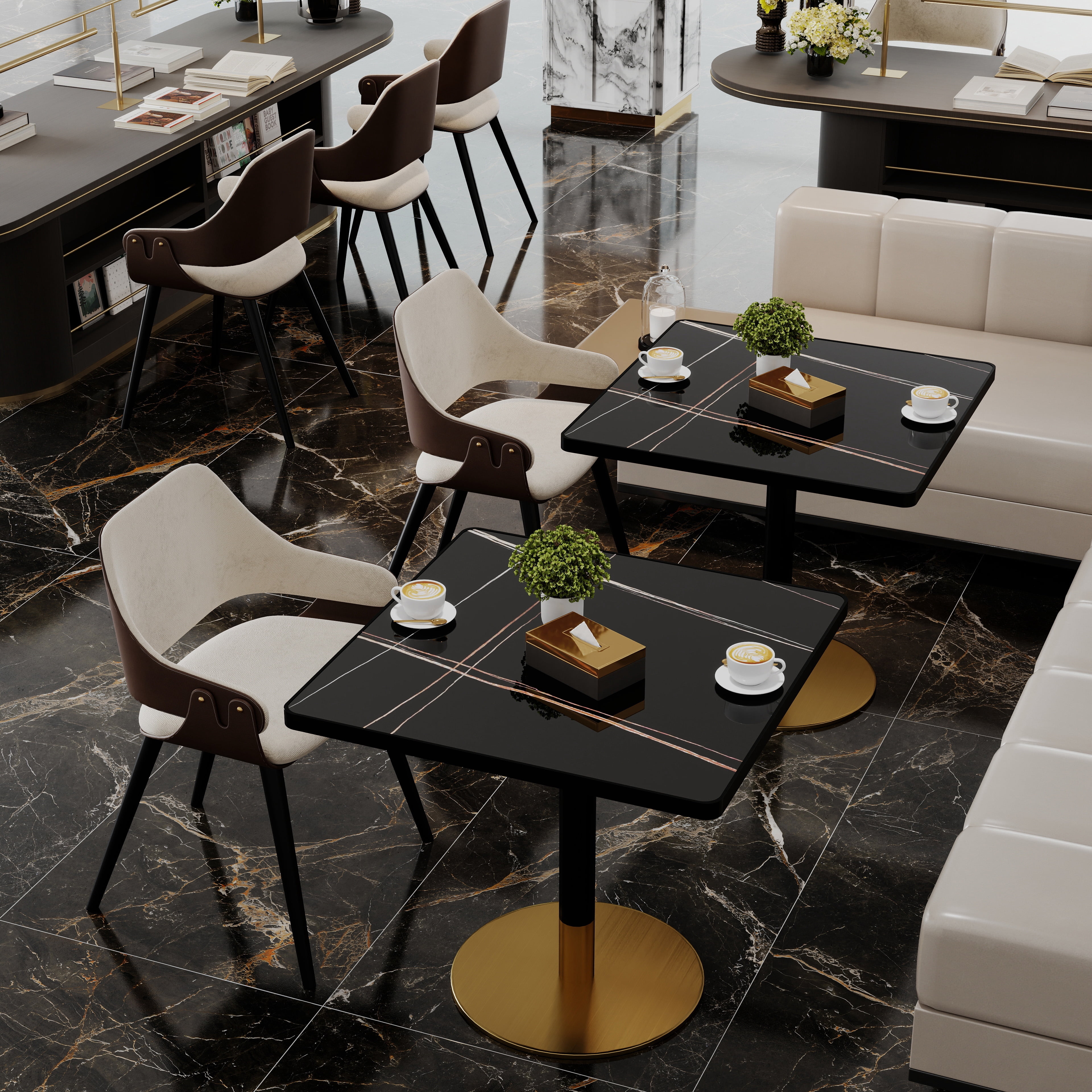 Square Modern Dining Table 31.5" Bistro Tulip Table with Faux Marble Top, White