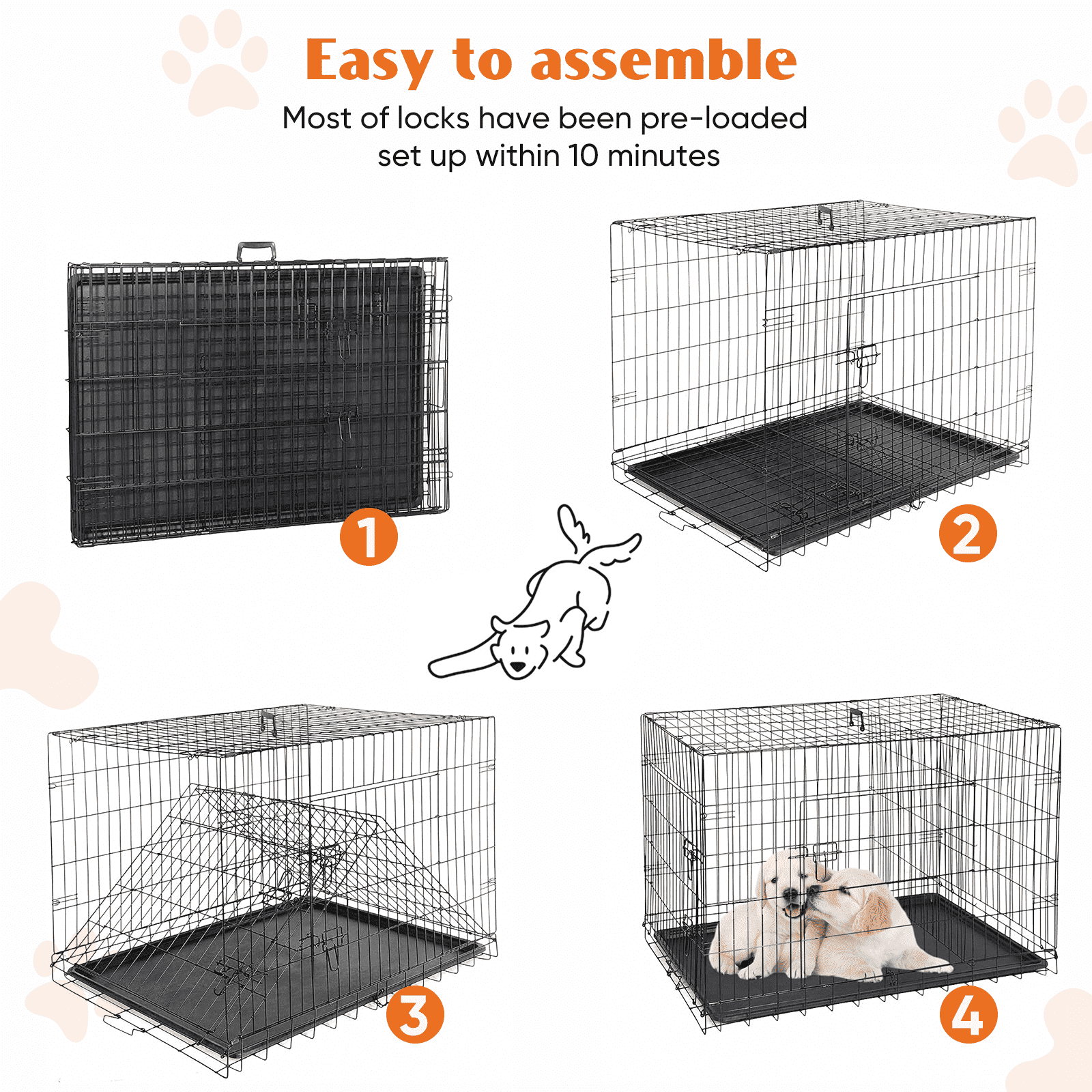 MAYEERTY Black Dog Crate 36in Double Doors Foldable Metal Kennel