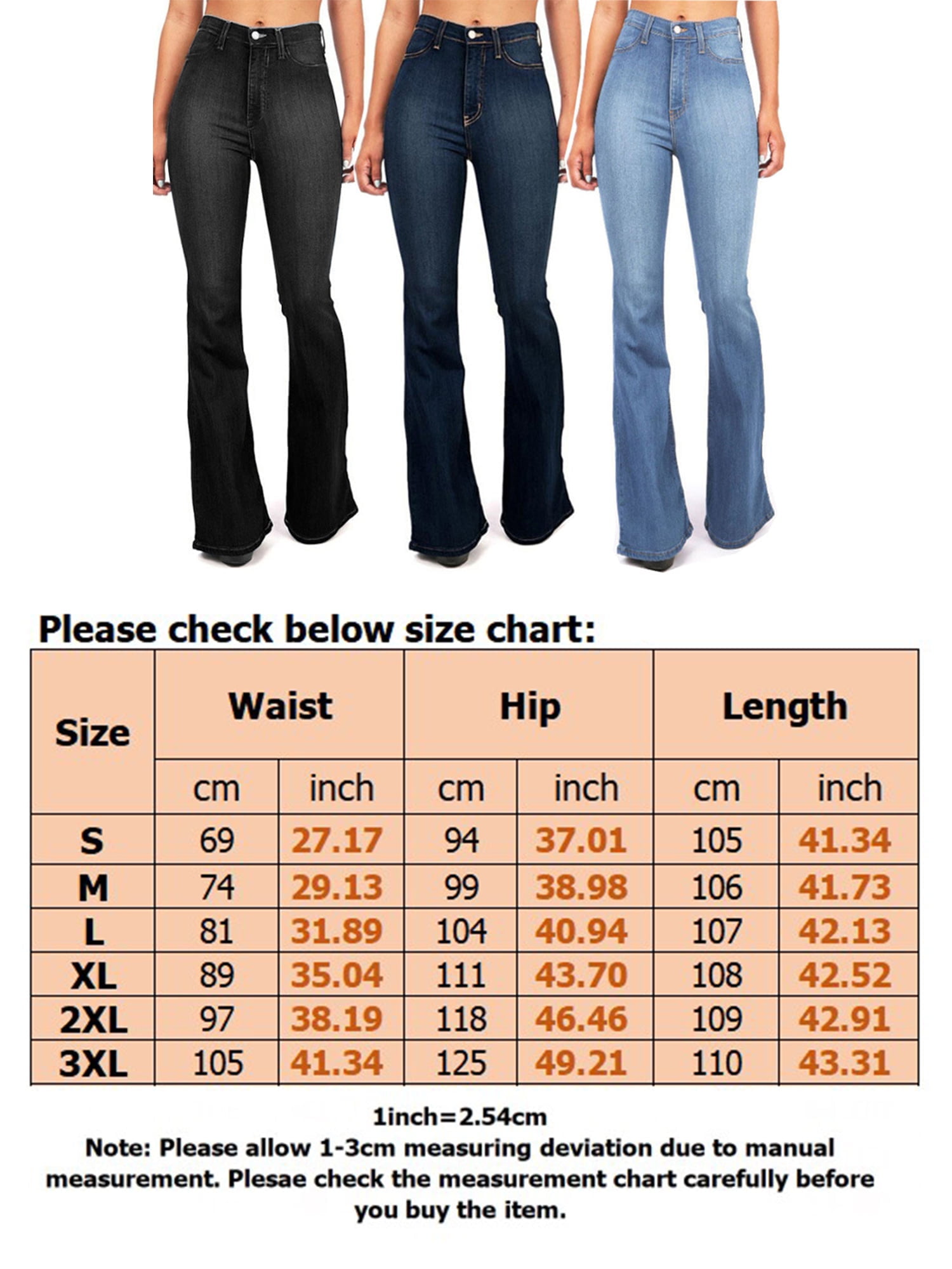 Flare Jeans for Women Casual High Waist Denim Pants Boot Cut Jeans Blue S- 3XL - Walmart.com